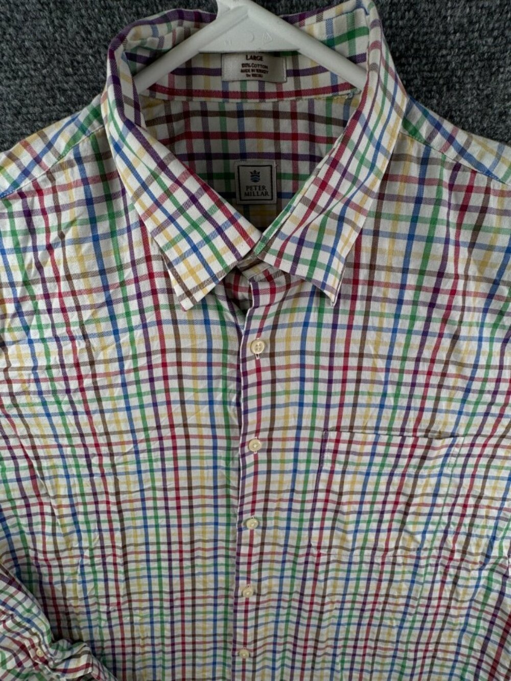 Peter Millar Long Sleeve Button Up Shirt Colorful Check Large Cotton Woven Adult